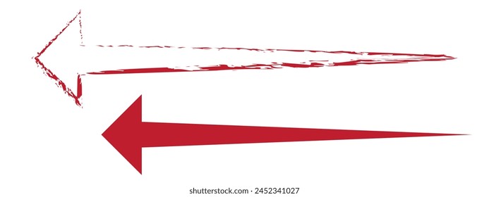 red hand-drawn brush stroke arrow isolated on a white background