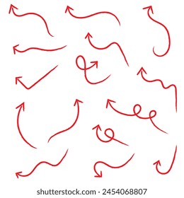 Red hand-drawn brush stroke arrow on a white background.