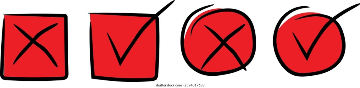 Red Hand-Drawn Check and Cross Icons for Emphasis
