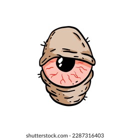 Ojos rojos dibujados a mano. Problema del insomnio. Trastorno del sueño con capilares y alumnos. Dibujo cómico. Fatiga y estrés. Infección por conjuntivitis. Ojos sangrientos. Aspecto de enfermedad