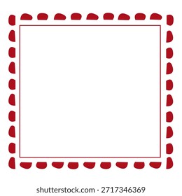 Red hand-drawn festive square frame with decorative border on white background.This frame is suitable for sales, announcements or children's creativity.