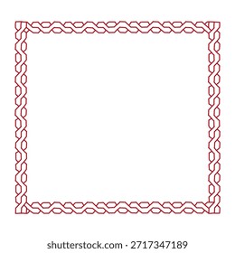 Red hand-drawn geometric celtic knot style square frame on white background