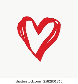 Red hand-drawn heart on a white background. Simpledesign, heart illustration, heart symbol. Minimalist art, heart sketch, shape. Valentine's Day illustration vector.