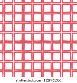 Red Hand-Drawn Plaid Vector Seamless Pattern. Whimsical Modern Classic Tartan Background