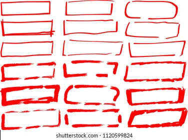 Red Hand-drawn rectangular frame set