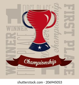 a red hand-drawn trophy and a ribbon with text for championship