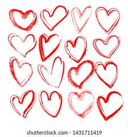 Red handdrawn vector grunge hearts set, Valentine day illustration, vintage design element