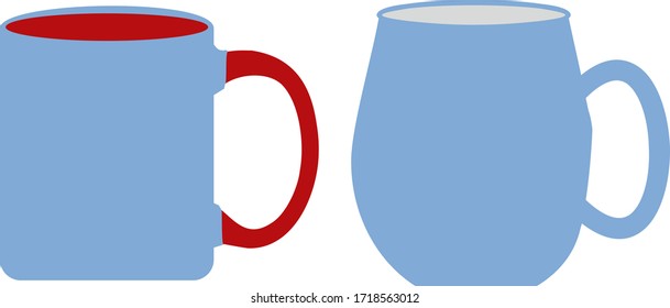Red Handle and Blue Coffee Cups on white background