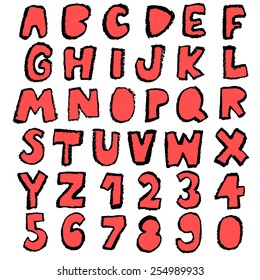red handmade font,back to school alphabet set
