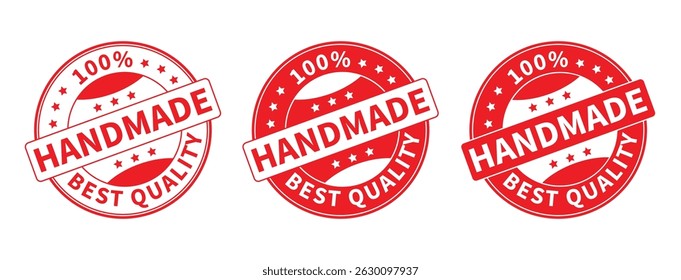 red handmade stamp badge with 100 percent best quality text for product packaging or branding