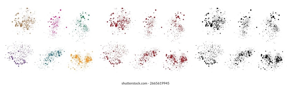 Rote handgemalte farbige Textur lila, Weizen, grün, blau, rosa, orange und schwarze Blutfarbe Tinte Schmutzspritzer Hintergrund Design-Set