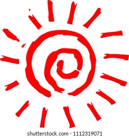 Red Hand-painted sun illustration