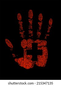 Red handprint with a cross inside illustration design