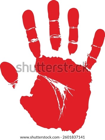 Red Handprint Grunge Vector Illustration, Distressed Red Handprint Symbol