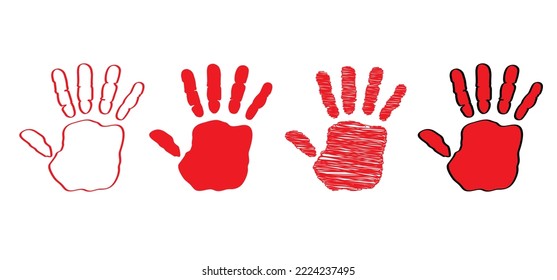 Red hands for Red hand day. Paint hand or handprint silhouette. February, campaign, end the use of child soldiers. Help to stop child abuse. Show your red hand to the world. Stop childeren in the war