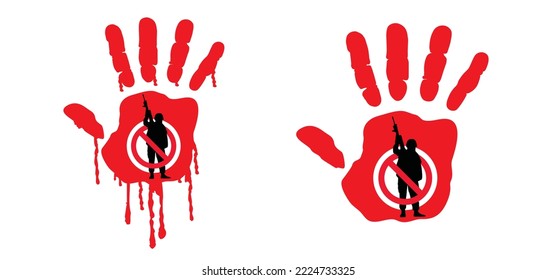 Red hands for Red hand day. Paint hand or handprint silhouette. February, campaign, end the use of child soldiers. Help to stop child abuse. 