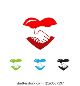 Red hands shaking with heart Logo concept.EPS 10