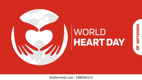 Red Hands Shape the Heart Over the World Map with Text 