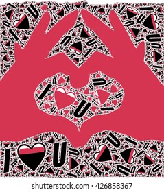 red hands together with heart design and i love you words