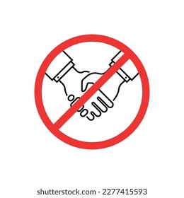 red handshake ban with thin line hand. flat simple style trend modern without hand shake logotype graphic art design element isolated on white background. concept of touch ban or infection spread stop