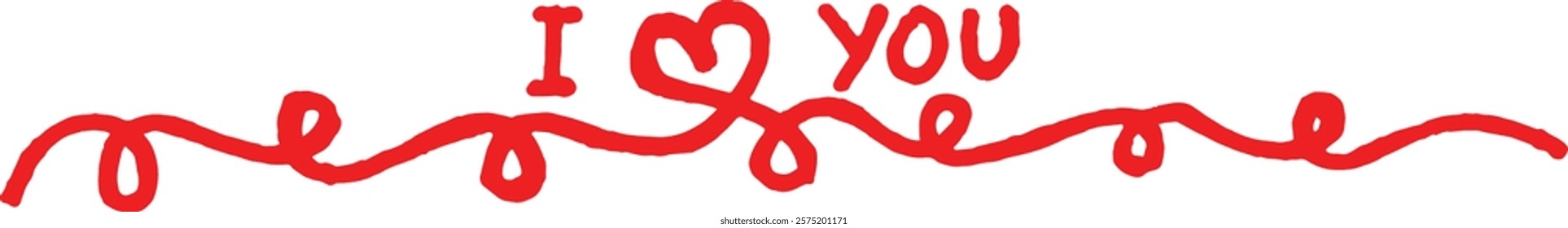 Red handwritten I love you design with a flowing heart line, perfect for Valentine's Day projects and romantic messages.
