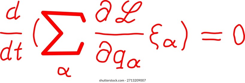 Fórmula matemática escrita a mano roja que presenta una derivada de tiempo y una suma, mostrando una notación física elegante ideal para la educación, la ciencia y el contenido académico.
