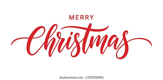 Diseño de letras manuscritas rojas de Feliz Navidad con estilo de caligrafía fluida elegante perfecto para tarjetas de felicitación festivas clásicas y mensajes de invierno estacionales