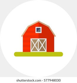 Red hangar in village icon