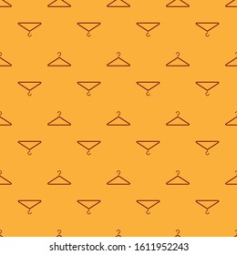 Red Hanger wardrobe icon isolated seamless pattern on brown background. Cloakroom icon. Clothes service symbol. Laundry hanger sign.  Vector Illustration