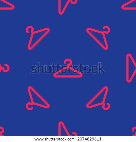 Red Hanger wardrobe icon isolated seamless pattern on blue background. Cloakroom icon. Clothes service symbol. Laundry hanger sign.  Vector