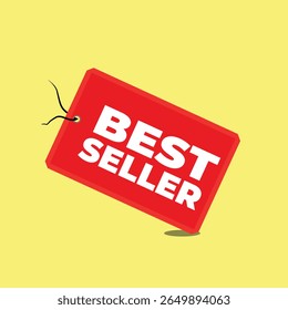 Red Hanging Best Seller Badge Vector – Isolated on Yellow Background	
