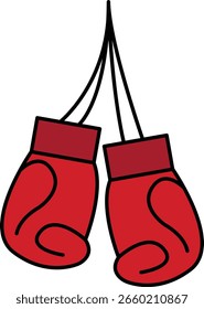 Guantes de boxeo colgantes rojos después del partido con estilo plano