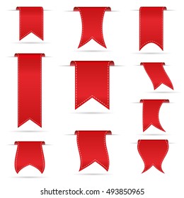 red hanging curved ribbon banners set eps10