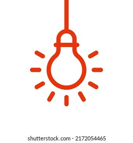 Red Hanging Light Bulb Like Insight Symbol. Concept Of Aha Moment Or Quizz Sign Or Think Outside The Box. Outline Trend More Efficiency Logotype Graphic Web Design Element Isolated On White Background