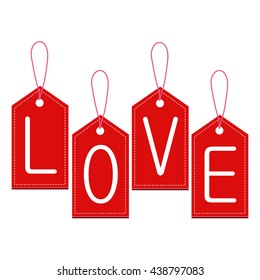 red hanging LOVE tags