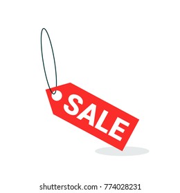 Red hanging sales tags. Vector illustration.
