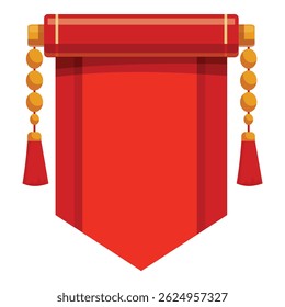 Red hanging scroll banner with golden tassels and beads, traditional chinese decoration