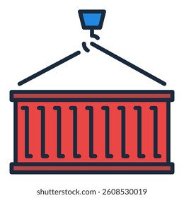 Red Hanging Shipping Container vector colored icon or symbol