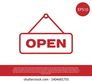 Red Hanging sign with text Open door icon isolated on white background. Vector Illustration