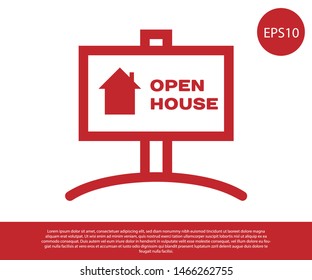 Red Hanging sign with text Open house icon isolated on white background. Signboard with text Open house.  Vector Illustration