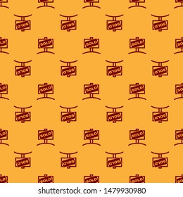 Red Hanging sign with text Sold icon isolated seamless pattern on brown background. Sold sticker. Sold signboard.  Vector Illustration