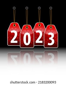 Etiquetas colgantes rojas con 2023. Ilustración del vector