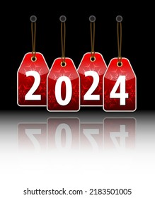 Etiquetas colgantes rojas con 2024. Ilustración del vector