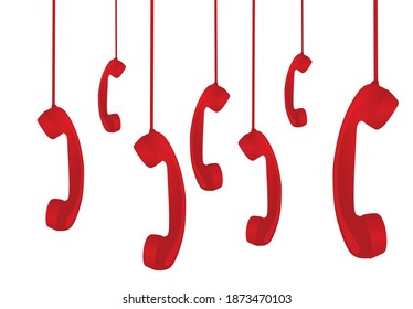 Red hanging telephone. vector illustration