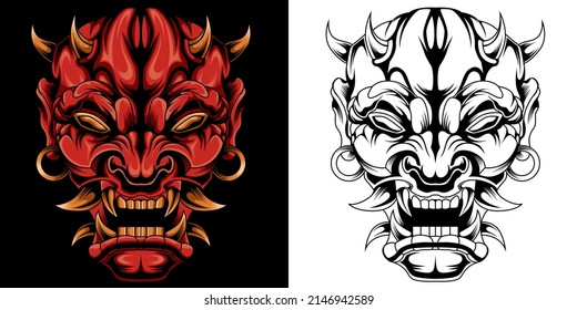 Red Hannya Mask Vector Illustration