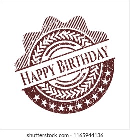 Red Happy Birthday distressed grunge stamp