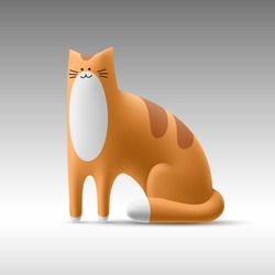 Red Happy Cat In 3D Cartoon Style. Isolated Illustration Of Volumetric Cute Funny Kitten. Vector Template Ginger Tabby Cat Sitting.