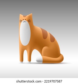 Red happy cat in 3D cartoon style. Isolated illustration of volumetric cute funny kitten. Vector template ginger tabby cat sitting.