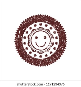 Red happy face icon inside grunge style stamp