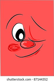 Red happy face with one open eye and one close eye - simple symbol